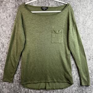 Bebe Women's Olive Green Long Sleeve Knit Top Scoop Neck Tee Size M